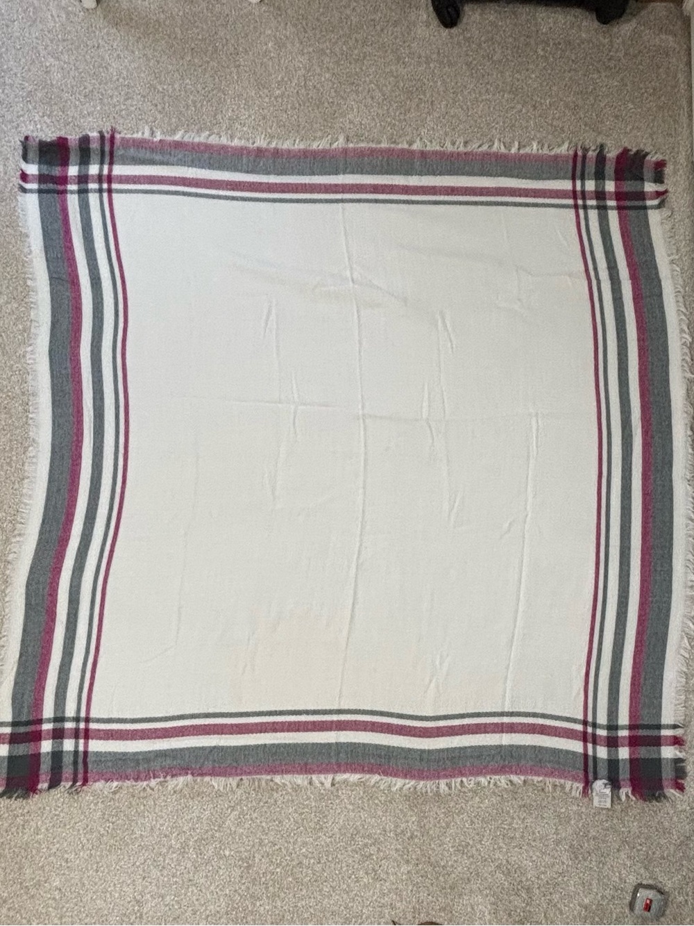 Cozy White Plaid Scarf/Wrap with Gray and Pink Stripes